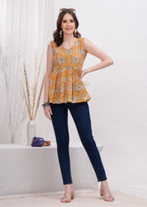 Golden Sunflower Sleeveless Cotton Top -Brighten Up With Radiant Sunflower Yellow